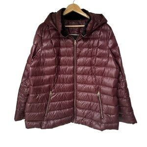 Calvin Klein Premium Lightweight Down Packable Puffer Jacket, Maroon, 1X